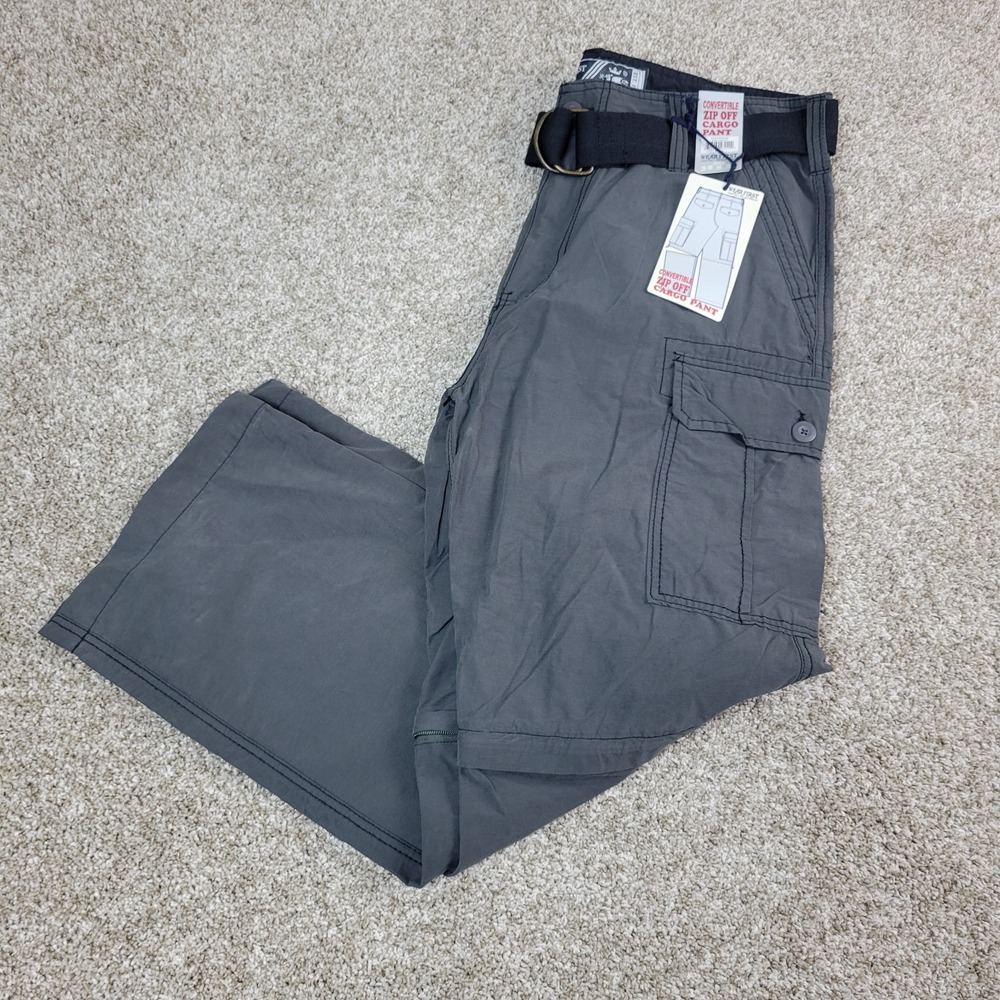 NWT Wear First Mens 38x32 Gray Convertible Zip Off Cargo Pants Belted